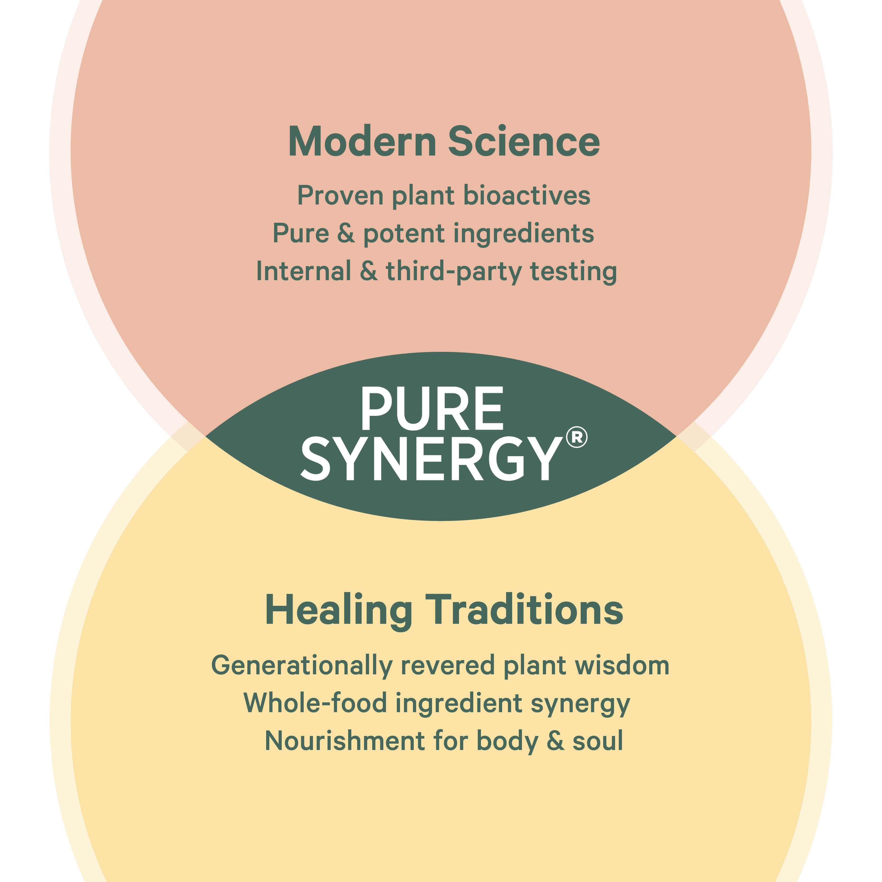 A Venn diagram of Modern Science and Healing Traditions overlapping, with Vital Ocean Magnesium™ at the center, showcasing organic seaweed, full-spectrum magnesium, and mineralized seawater for balanced wellness.