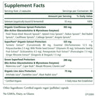 Cell Protector™ Supplement Facts label reveals organic plant extracts valued for detox and cellular defense. This vegan, non-GMO, dairy-free, gluten-free formula naturally supports healthy aging.