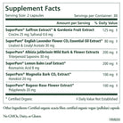 Supplement Facts label for "You Glow Girl," a dietary supplement by The Synergy Company that provides antioxidant support. The label includes details such as serving size, servings per container, and the amounts of various extracts like Saffron, English Lavender, Albizia, Lemon Balm, Magnolia Bark, and Rose Hips for stress balance. It also features daily value information and certifications.