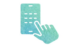 A graphic showing a stylized hand icon hovering over a textured pattern resembling a keypad or grid, on a teal and green gradient background.