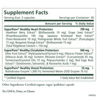 The Longevity Bundle by Pure Synergy features a supplement facts label with a 2-capsule serving size and three blends: SuperPure Healthy Heart Protectors (700 mg), Healthy Circulation Protectors (500 mg), and Healthy Vessel Protectors (55 mg).