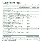 The Synergy Company Menopause Support Bundle Supplement Facts label details serving size, servings per container, and amounts of certified organic herbal extracts per serving such as Ashwagandha, Rhodiola, Holy Basil, Lemon Balm, and others for adrenal and menopause support.