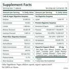 Enzyme Power™ Supplement Facts label lists digestive enzyme amounts per 1-capsule serving—including amylase, lipase, protease—and features a 40 mg plant-based digestive blend designed to support nutrient absorption; label also indicates the product is vegan and free of GMOs and gluten.