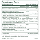 Cell Protector™ by The Synergy Company features detoxifiers and cellular defenders like selenium, organic cruciferous sprouts, and green superfoods—supports healthy aging with serving size and % daily value details.