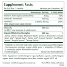 The Synergy Company’s D3 + K2 Complex™ supplement facts label lists 1-capsule servings, 60 servings per container, vitamins C, vegan D3, K2, a 460 mg organic whole-food complex, other ingredients, and organic certifications.