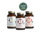 Three bottles of dietary supplements from The Synergy Company are displayed: Zinc Complex, Rapid Rescue, and Pure Radiance C. This Get Well Soon bundle offers immune support with zinc and vitamin C to help you feel your best.