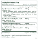 The Synergy Company Immune Health™ features a supplement facts label listing serving size (2 vegan capsules), 30 servings per container, and per-serving amounts of organic mushroom, algae extracts, astragalus, and dunaliella. Non-GMO formula.
