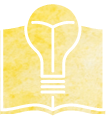 Illustration of an open book with the outline of a lightbulb emerging from its pages, symbolizing the concept of knowledge and ideas. The image is in soft yellow tones.