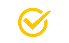 A yellow check mark inside a circular outline, symbolizing approval or completion, on a black background.