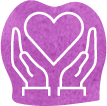 Icon of two hands holding a heart on a purple textured background.