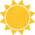 A yellow sun icon with a textured, speckled appearance. The sun has a circular center and stylized triangular rays extending outwards, creating a star-like shape against a transparent or light background.