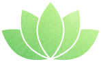 A simple green lotus flower icon with five overlapping petals, arranged symmetrically. The colors range from a light green at the tips to a slightly darker green towards the center.