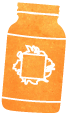 Stylized illustration of an orange jar with a white decorative label featuring a vintage floral design. The jar is upright and centered on a plain background.