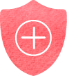 A pink shield icon with a white plus sign in the center.